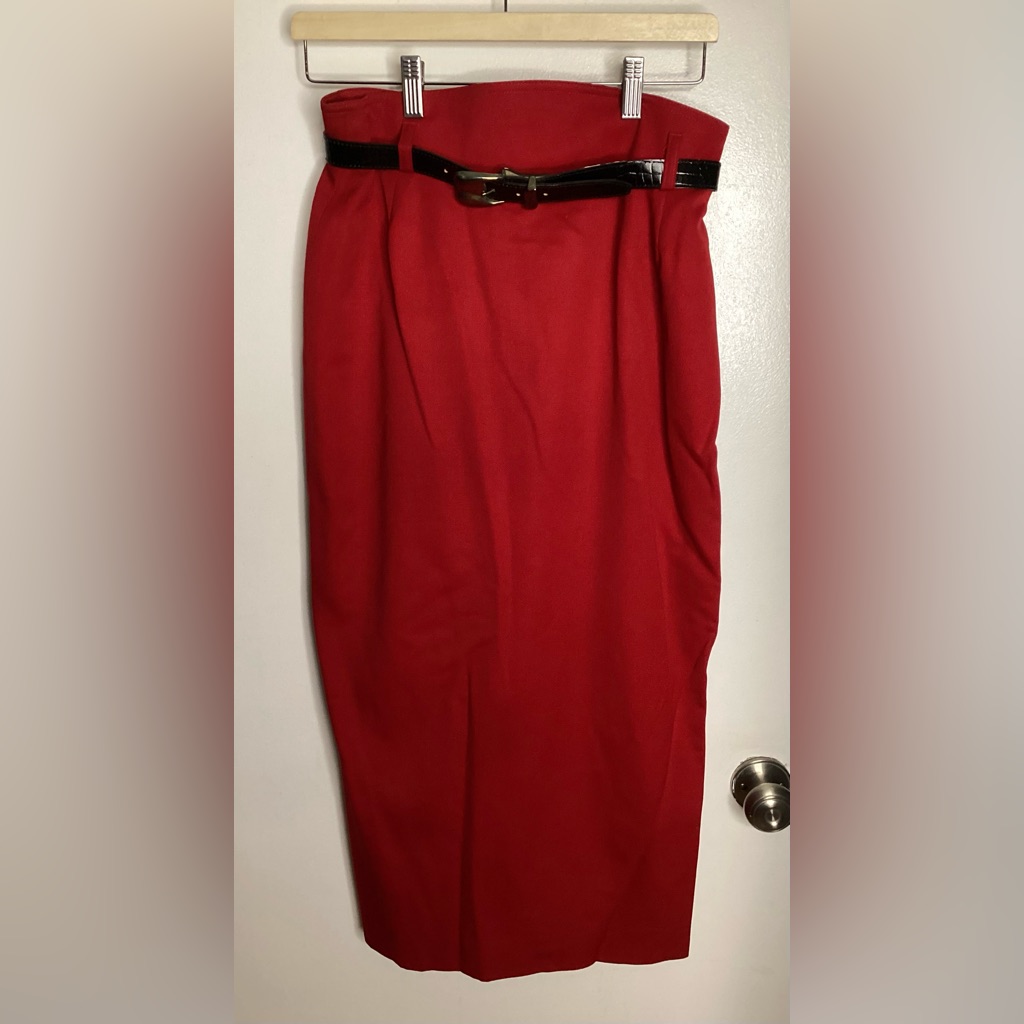 Deadstock Vintage Stanley 100% Wool Red Pencil Skirt 10